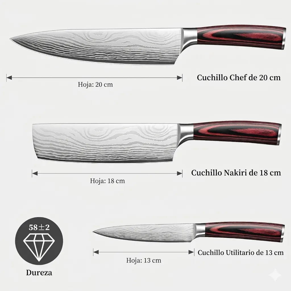 Hocho - Set de 3 Cuchillos Profesionales – Corte Preciso y Duradero - Hōchō Chef